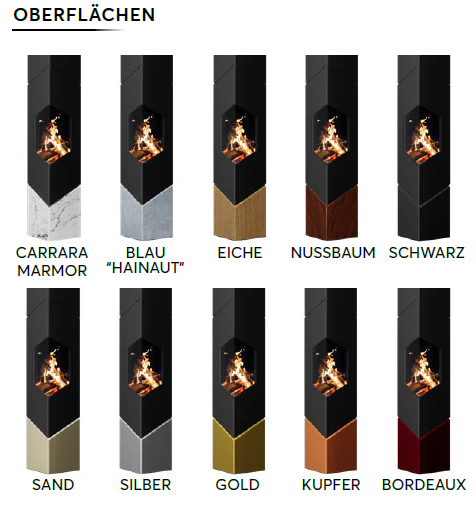 Hängecheminée eckig FlamaquARTz freihängend Nussbaum