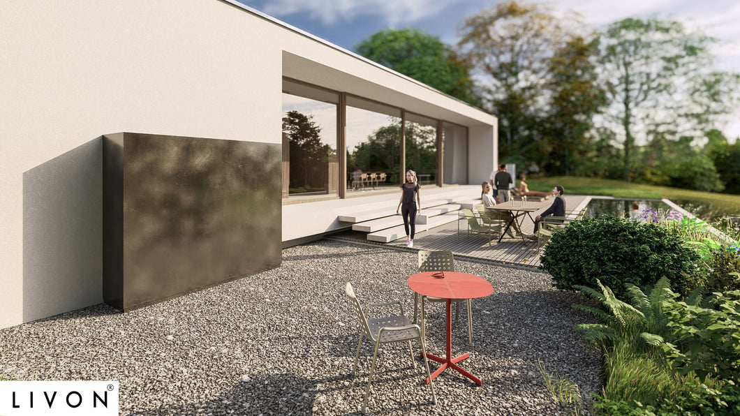 Outdoorküche ETERNITY – aufklappbarer Schrank mit Stahlverkleidung